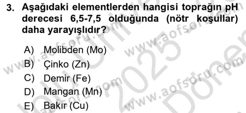 Ekoloji ve Çevre Bilgisi Dersi 2025 - 2026 Yılı (Final) Dönem Sonu Sınav Soruları 3. Soru