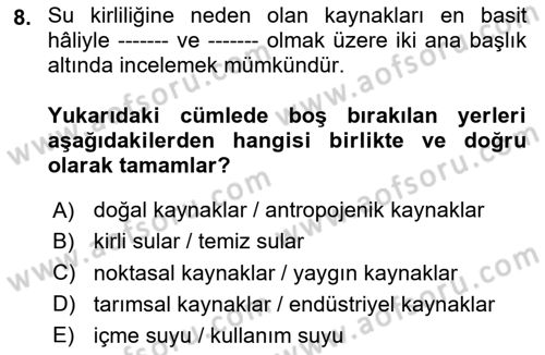 Ekoloji ve Çevre Bilgisi Dersi 2025 - 2026 Yılı (Final) Dönem Sonu Sınav Soruları 8. Soru