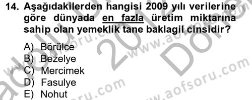 Tarla Bitkileri 1 Dersi 2012 - 2013 Yılı (Final) Dönem Sonu Sınav Soruları 14. Soru