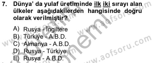 Tarla Bitkileri 1 Dersi 2012 - 2013 Yılı (Final) Dönem Sonu Sınav Soruları 7. Soru