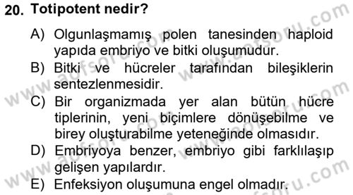 Tarla Bitkileri 1 Dersi 2014 - 2015 Yılı (Final) Dönem Sonu Sınav Soruları 20. Soru