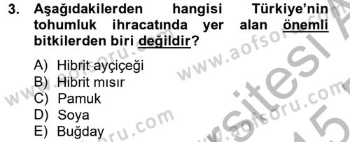 Tarla Bitkileri 1 Dersi 2014 - 2015 Yılı (Final) Dönem Sonu Sınav Soruları 3. Soru