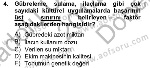 Tarla Bitkileri 1 Dersi 2014 - 2015 Yılı (Final) Dönem Sonu Sınav Soruları 4. Soru