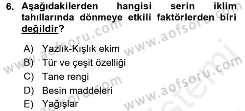 Tarla Bitkileri 1 Dersi 2015 - 2016 Yılı (Vize) Ara Sınav Soruları 6. Soru