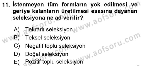 Tarla Bitkileri 1 Dersi 2015 - 2016 Yılı Tek Ders Sınav Soruları 11. Soru