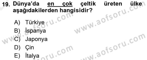 Tarla Bitkileri 1 Dersi 2015 - 2016 Yılı Tek Ders Sınav Soruları 19. Soru