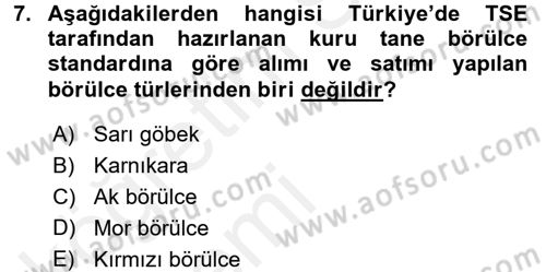 Tarla Bitkileri 1 Dersi 2015 - 2016 Yılı Tek Ders Sınav Soruları 7. Soru