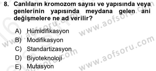 Tarla Bitkileri 1 Dersi 2015 - 2016 Yılı Tek Ders Sınav Soruları 8. Soru