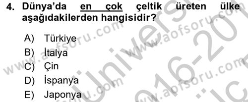 Tarla Bitkileri 1 Dersi 2016 - 2017 Yılı 3 Ders Sınav Soruları 4. Soru