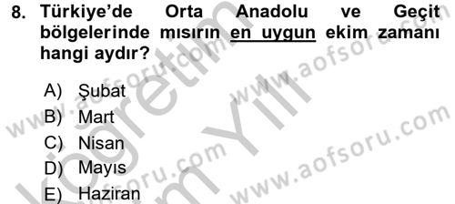 Tarla Bitkileri 1 Dersi 2016 - 2017 Yılı 3 Ders Sınav Soruları 8. Soru