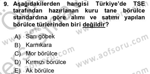 Tarla Bitkileri 1 Dersi 2016 - 2017 Yılı 3 Ders Sınav Soruları 9. Soru