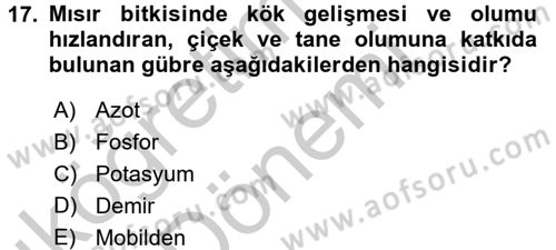 Tarla Bitkileri 1 Dersi 2016 - 2017 Yılı (Vize) Ara Sınavı 17. Soru