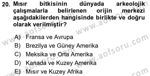 Tarla Bitkileri 1 Dersi 2016 - 2017 Yılı (Vize) Ara Sınavı 20. Soru