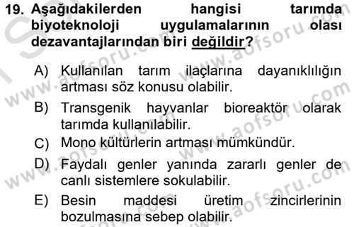 Tarla Bitkileri 1 Dersi 2016 - 2017 Yılı (Final) Dönem Sonu Sınav Soruları 19. Soru