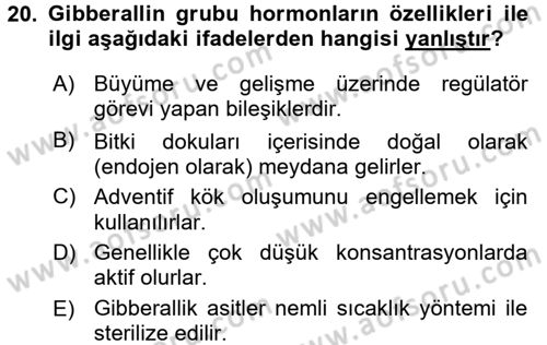 Tarla Bitkileri 1 Dersi 2016 - 2017 Yılı (Final) Dönem Sonu Sınav Soruları 20. Soru