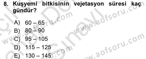 Tarla Bitkileri 1 Dersi 2016 - 2017 Yılı (Final) Dönem Sonu Sınav Soruları 8. Soru