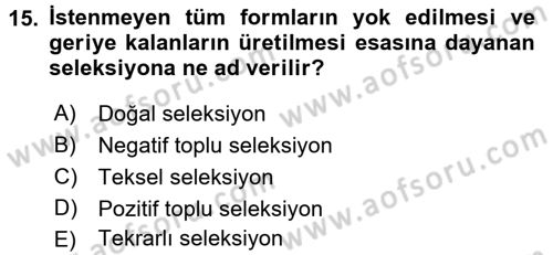 Tarla Bitkileri 1 Dersi 2017 - 2018 Yılı 3 Ders Sınav Soruları 15. Soru