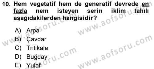 Tarla Bitkileri 1 Dersi 2017 - 2018 Yılı (Vize) Ara Sınav Soruları 10. Soru