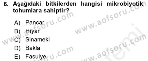 Tarla Bitkileri 1 Dersi 2017 - 2018 Yılı (Vize) Ara Sınav Soruları 6. Soru