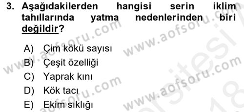 Tarla Bitkileri 1 Dersi 2017 - 2018 Yılı (Final) Dönem Sonu Sınav Soruları 3. Soru