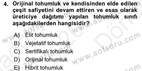 Tarla Bitkileri 1 Dersi 2017 - 2018 Yılı (Final) Dönem Sonu Sınav Soruları 4. Soru