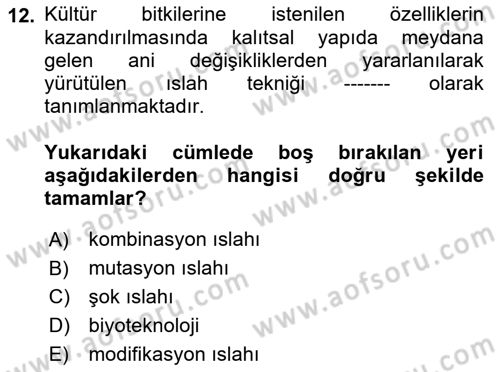 Tarla Bitkileri 1 Dersi 2018 - 2019 Yılı 3 Ders Sınav Soruları 12. Soru