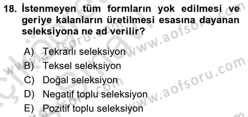 Tarla Bitkileri 1 Dersi 2018 - 2019 Yılı 3 Ders Sınav Soruları 18. Soru