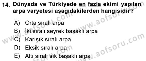 Tarla Bitkileri 1 Dersi 2018 - 2019 Yılı (Vize) Ara Sınav Soruları 14. Soru
