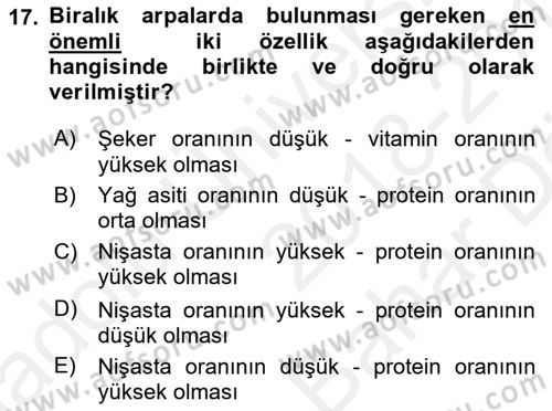 Tarla Bitkileri 1 Dersi 2018 - 2019 Yılı (Vize) Ara Sınav Soruları 17. Soru