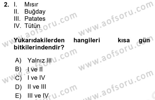 Tarla Bitkileri 1 Dersi 2018 - 2019 Yılı (Vize) Ara Sınav Soruları 2. Soru