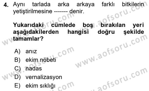 Tarla Bitkileri 1 Dersi 2018 - 2019 Yılı (Vize) Ara Sınav Soruları 4. Soru