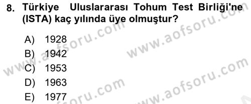 Tarla Bitkileri 1 Dersi 2018 - 2019 Yılı (Vize) Ara Sınav Soruları 8. Soru