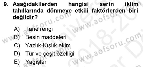 Tarla Bitkileri 1 Dersi 2018 - 2019 Yılı (Vize) Ara Sınav Soruları 9. Soru