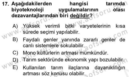 Tarla Bitkileri 1 Dersi 2018 - 2019 Yılı (Final) Dönem Sonu Sınav Soruları 17. Soru