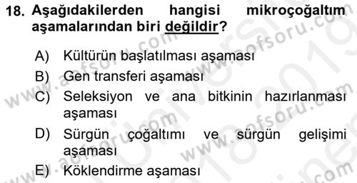 Tarla Bitkileri 1 Dersi 2018 - 2019 Yılı (Final) Dönem Sonu Sınav Soruları 18. Soru