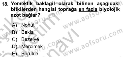 Tarla Bitkileri 1 Dersi 2018 - 2019 Yılı Yaz Okulu Sınav Soruları 18. Soru