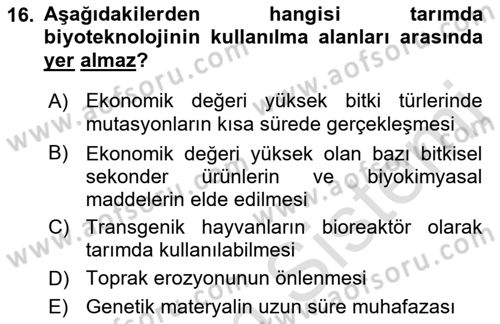 Tarla Bitkileri 1 Dersi 2019 - 2020 Yılı (Final) Dönem Sonu Sınav Soruları 16. Soru