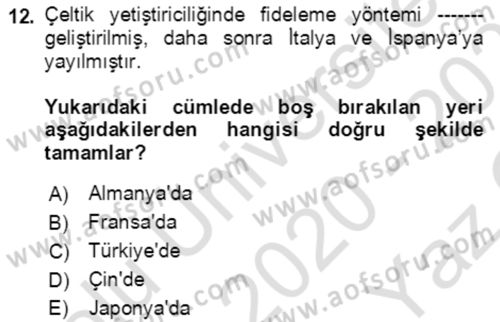 Tarla Bitkileri 1 Dersi 2020 - 2021 Yılı Yaz Okulu Sınav Soruları 12. Soru