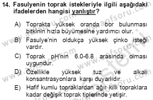 Tarla Bitkileri 1 Dersi 2020 - 2021 Yılı Yaz Okulu Sınav Soruları 14. Soru