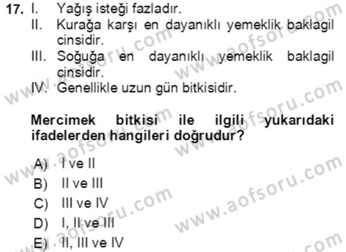 Tarla Bitkileri 1 Dersi 2020 - 2021 Yılı Yaz Okulu Sınav Soruları 17. Soru
