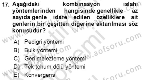 Tarla Bitkileri 1 Dersi 2021 - 2022 Yılı (Final) Dönem Sonu Sınav Soruları 17. Soru