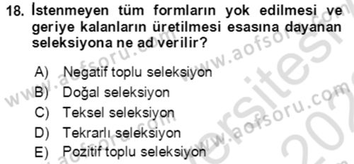 Tarla Bitkileri 1 Dersi 2021 - 2022 Yılı Yaz Okulu Sınav Soruları 18. Soru