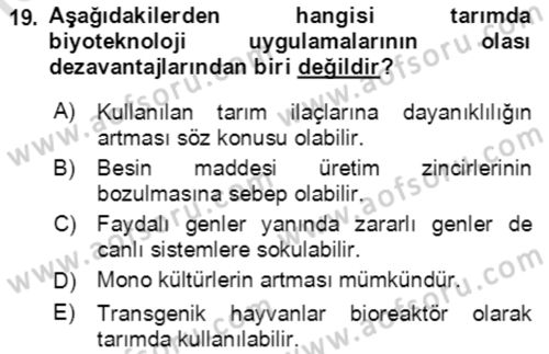 Tarla Bitkileri 1 Dersi 2021 - 2022 Yılı Yaz Okulu Sınav Soruları 19. Soru
