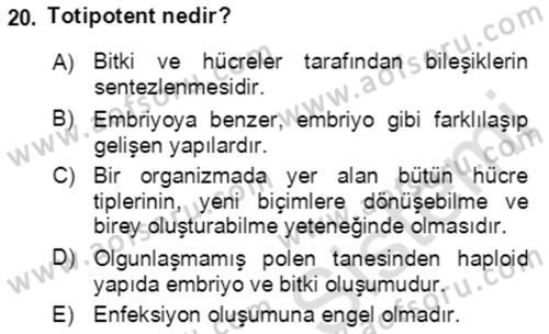 Tarla Bitkileri 1 Dersi 2021 - 2022 Yılı Yaz Okulu Sınav Soruları 20. Soru