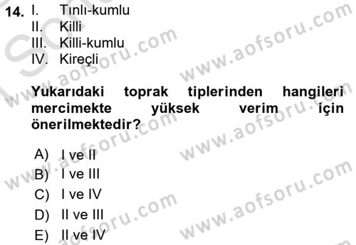 Tarla Bitkileri 1 Dersi 2022 - 2023 Yılı (Final) Dönem Sonu Sınav Soruları 14. Soru