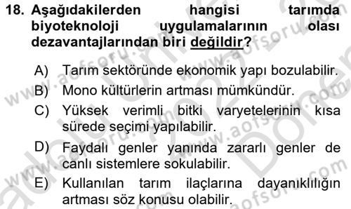 Tarla Bitkileri 1 Dersi 2022 - 2023 Yılı (Final) Dönem Sonu Sınav Soruları 18. Soru