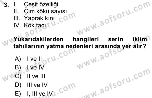 Tarla Bitkileri 1 Dersi 2022 - 2023 Yılı (Final) Dönem Sonu Sınav Soruları 3. Soru
