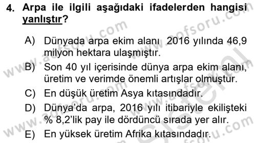 Tarla Bitkileri 1 Dersi 2022 - 2023 Yılı (Final) Dönem Sonu Sınav Soruları 4. Soru