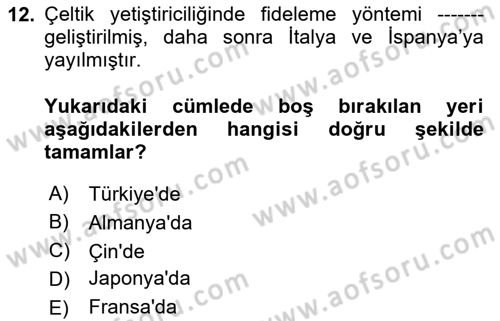 Tarla Bitkileri 1 Dersi 2023 - 2024 Yılı Yaz Okulu Sınav Soruları 12. Soru