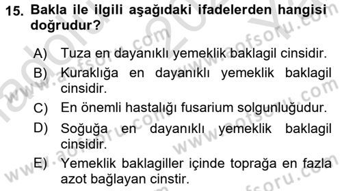 Tarla Bitkileri 1 Dersi 2023 - 2024 Yılı Yaz Okulu Sınav Soruları 15. Soru